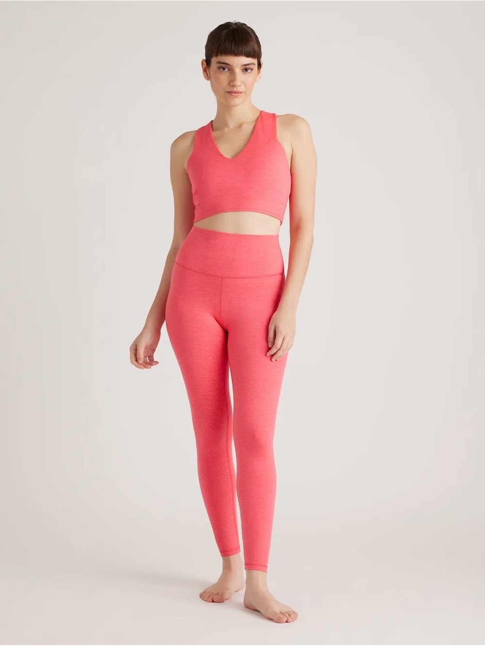 Quince Activewear Ultra soft Namaste Set  Heather Coral Leggings and Sports Bra